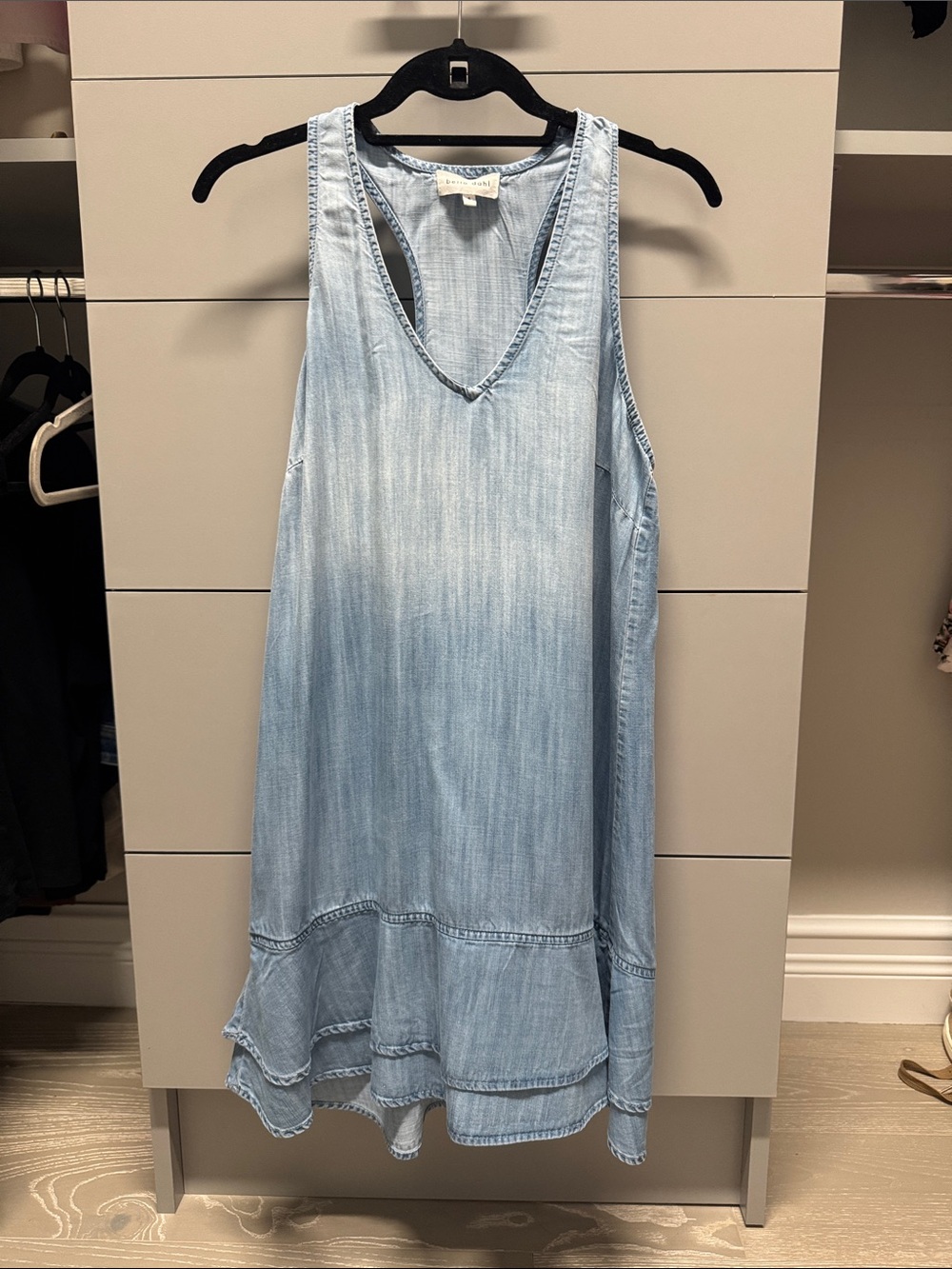 Bella Dahl Light Blue Chambray Ruffle-Hem Midi Dress